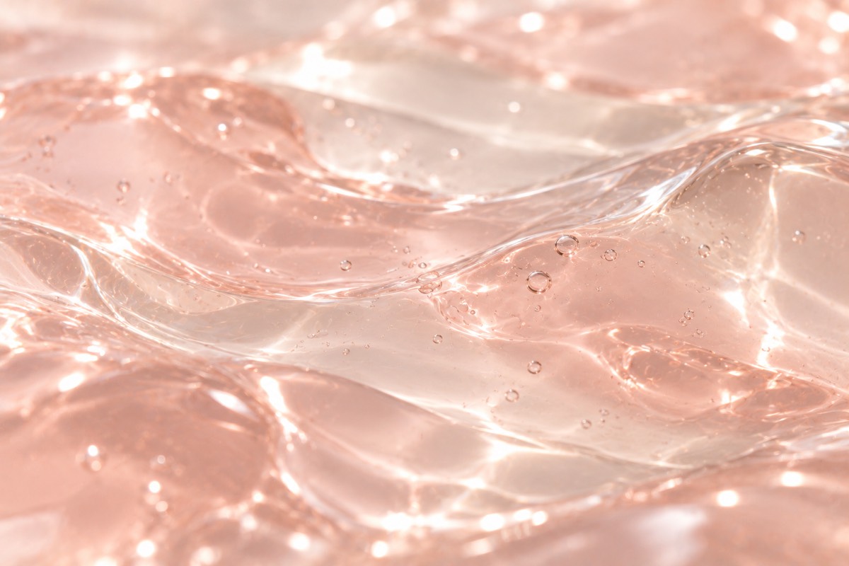 Close-up of translucent pink jelly with delicate bubbles